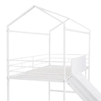 Merax Metal Twin House Loft Bed with Two-sided writable Wooden Board, Slide