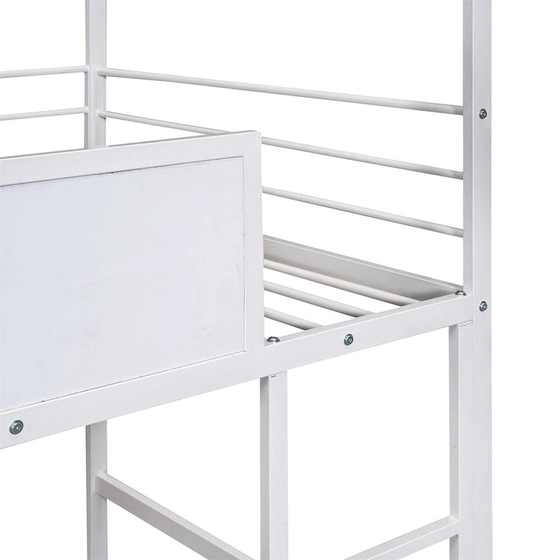 Merax Metal Twin House Loft Bed with Two-sided writable Wooden Board, Slide