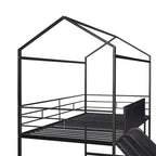 Merax Metal Twin House Loft Bed with Two-sided writable Wooden Board, Slide