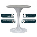 LeisureMod Verve Round Dining Table with White Resin TableTop and White Steel Base for Kitchen & Dining Room