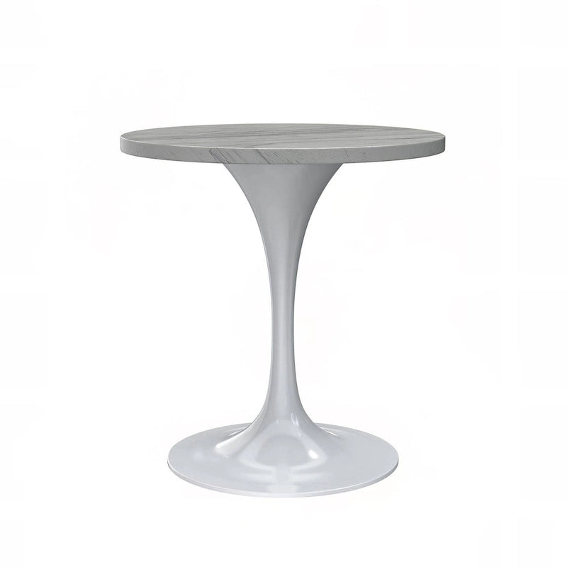 LeisureMod Verve Round Dining Table with White Resin TableTop and White Steel Base for Kitchen & Dining Room