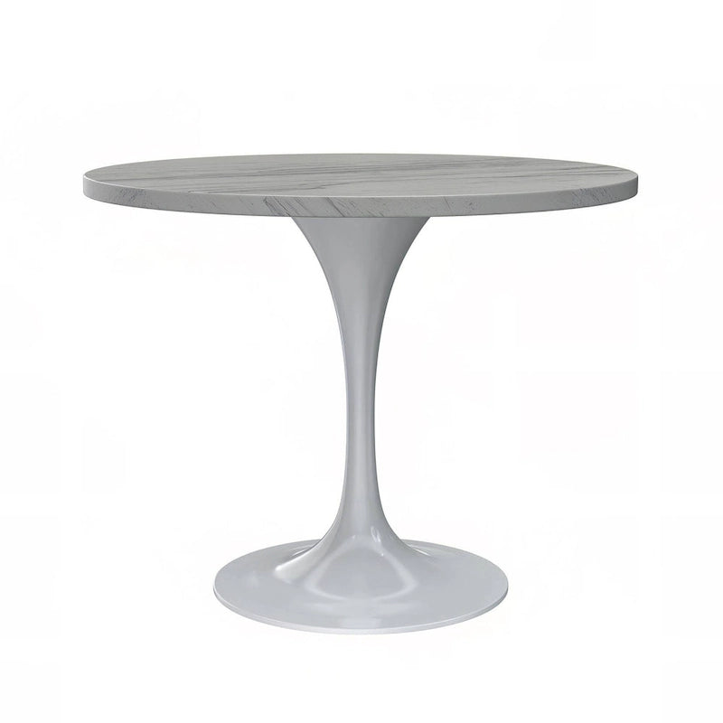 LeisureMod Verve Round Dining Table with White Resin TableTop and White Steel Base for Kitchen & Dining Room