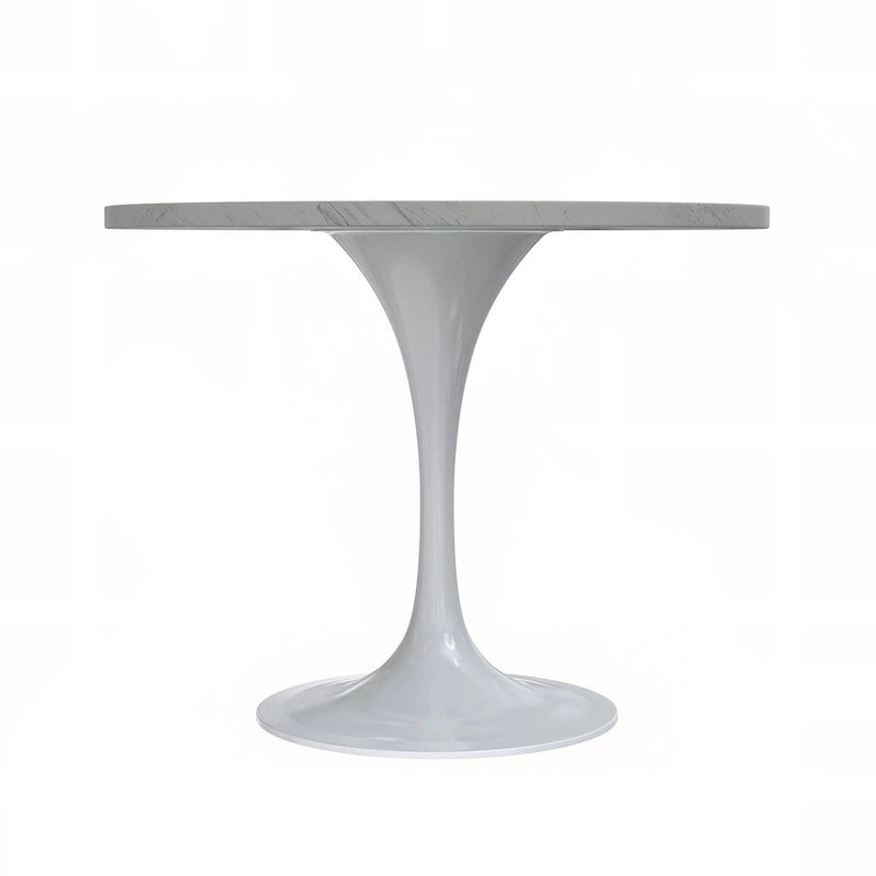 LeisureMod Verve Round Dining Table with White Resin TableTop and White Steel Base for Kitchen & Dining Room