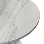 LeisureMod Verve Round Dining Table with White Resin TableTop and White Steel Base for Kitchen & Dining Room