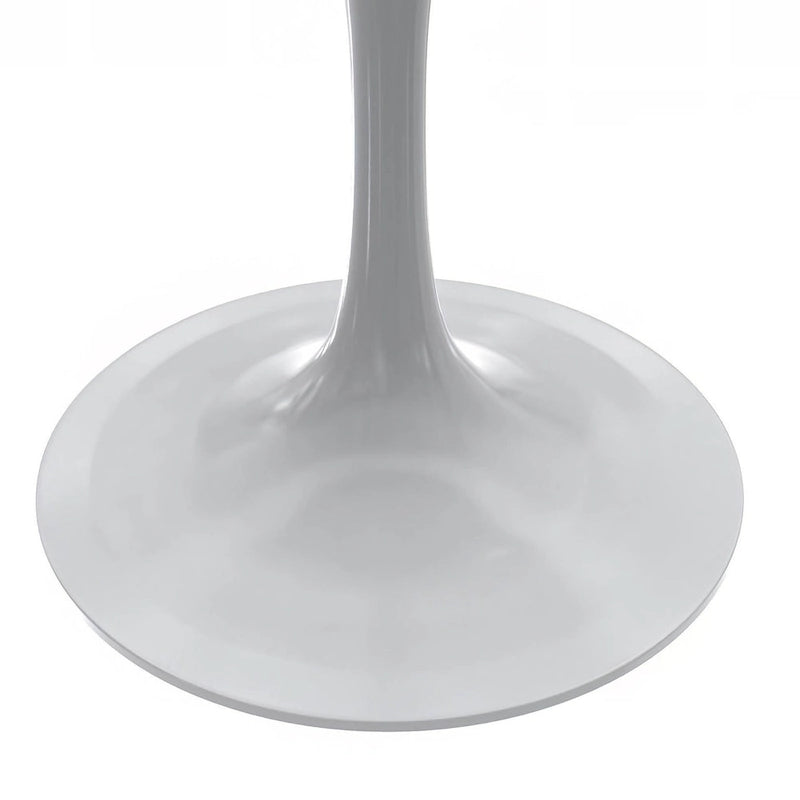 LeisureMod Verve Round Dining Table with White Resin TableTop and White Steel Base for Kitchen & Dining Room