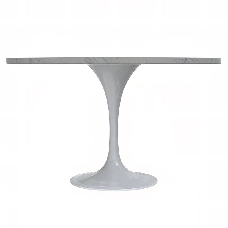 LeisureMod Verve Round Dining Table with White Resin TableTop and White Steel Base for Kitchen & Dining Room