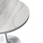 LeisureMod Verve Round Dining Table with White Resin TableTop and White Steel Base for Kitchen & Dining Room
