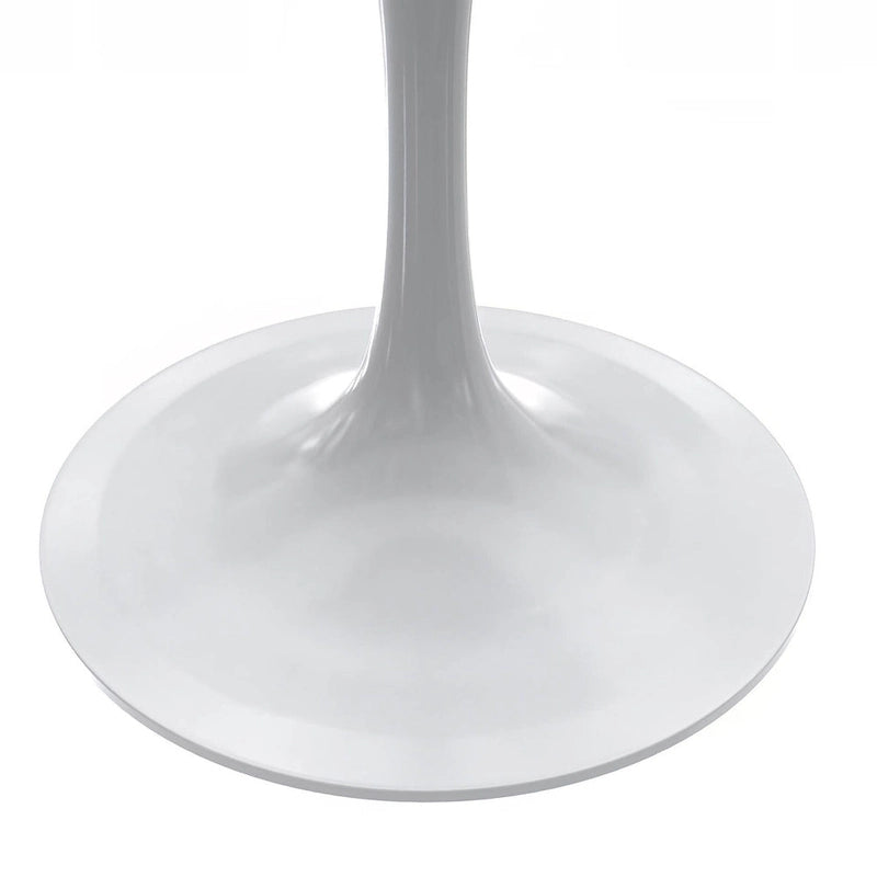 LeisureMod Verve Round Dining Table with White Resin TableTop and White Steel Base for Kitchen & Dining Room