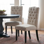 Set of 2 Fabric Upholstered Dining Chairs with Wood Legs