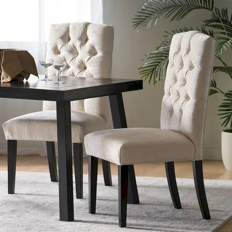 Set of 2 Fabric Upholstered Dining Chairs with Wood Legs