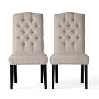 Set of 2 Fabric Upholstered Dining Chairs with Wood Legs