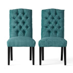 Set of 2 Fabric Upholstered Dining Chairs with Wood Legs