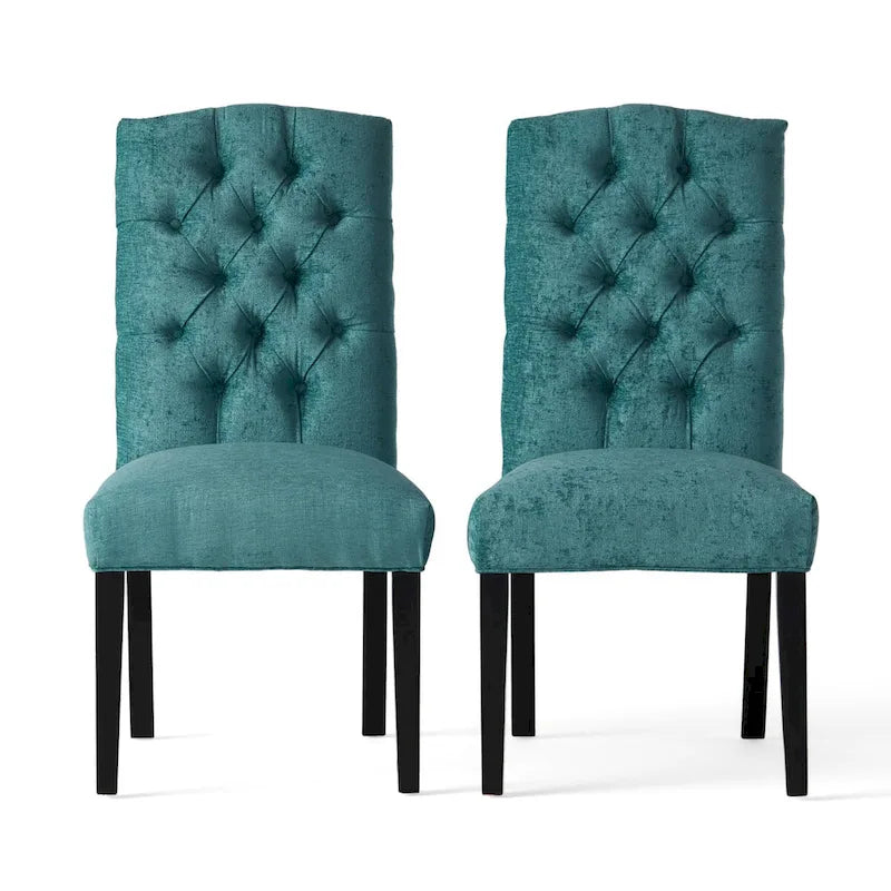 Set of 2 Fabric Upholstered Dining Chairs with Wood Legs