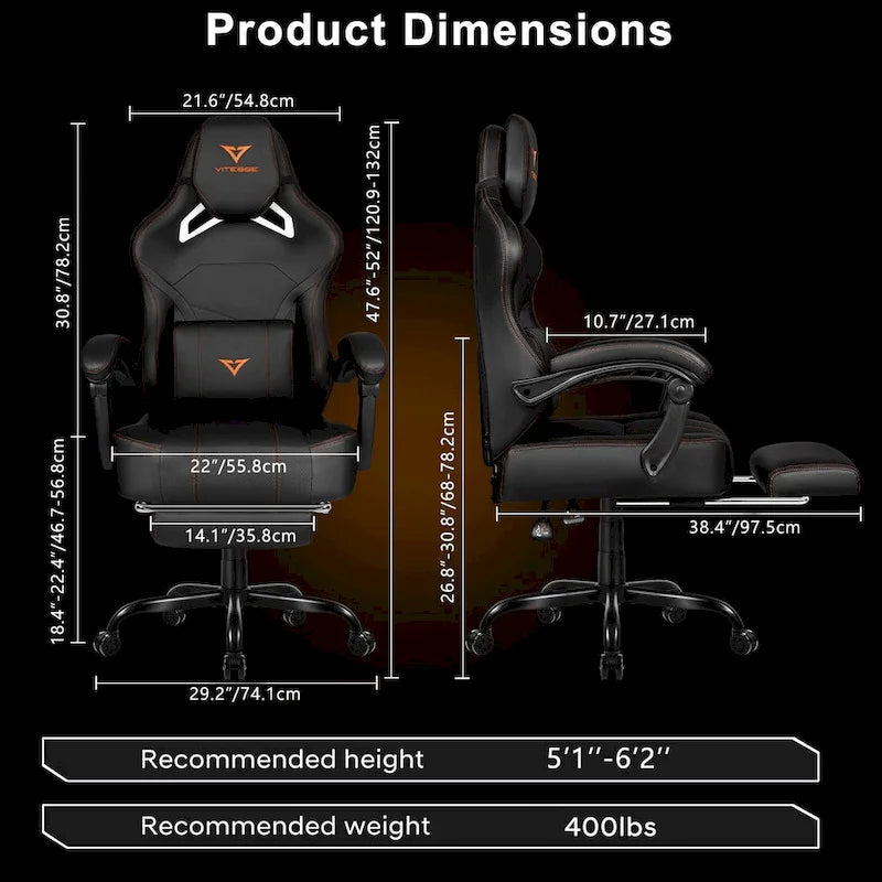 BOSSIN Big and Tall Gaming Chair 400lb with Footrest, Ergonomic Video Game Chair for Adults with Headrest and Lumbar Pillow