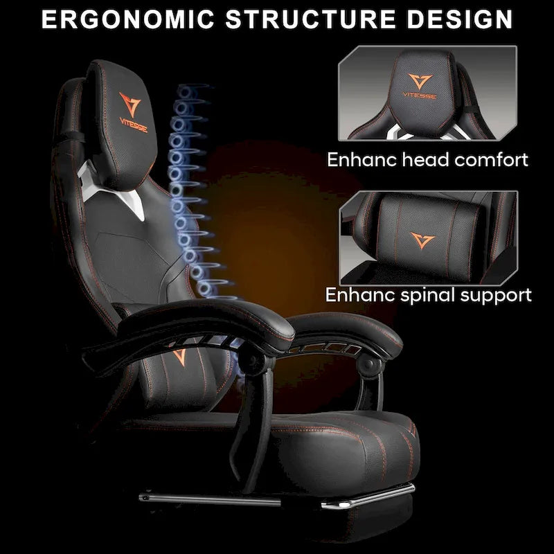 BOSSIN Big and Tall Gaming Chair 400lb with Footrest, Ergonomic Video Game Chair for Adults with Headrest and Lumbar Pillow