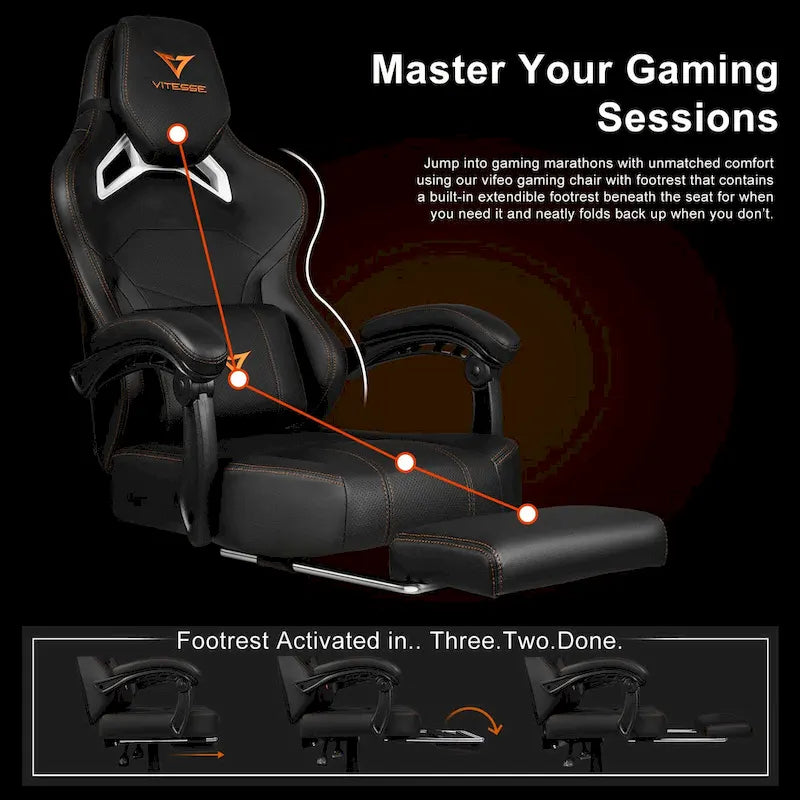 BOSSIN Big and Tall Gaming Chair 400lb with Footrest, Ergonomic Video Game Chair for Adults with Headrest and Lumbar Pillow