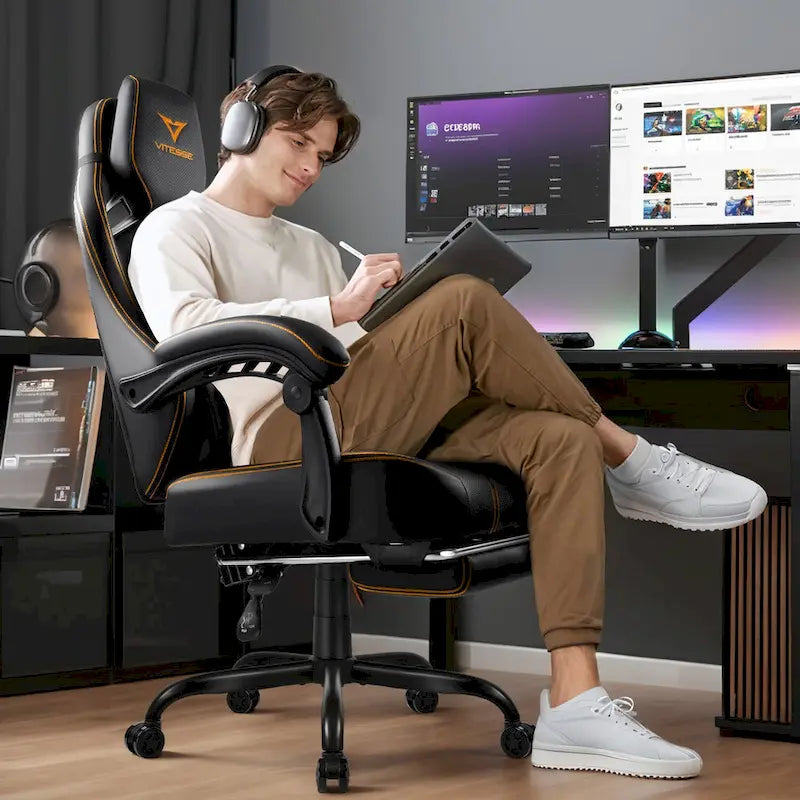 BOSSIN Big and Tall Gaming Chair 400lb with Footrest, Ergonomic Video Game Chair for Adults with Headrest and Lumbar Pillow
