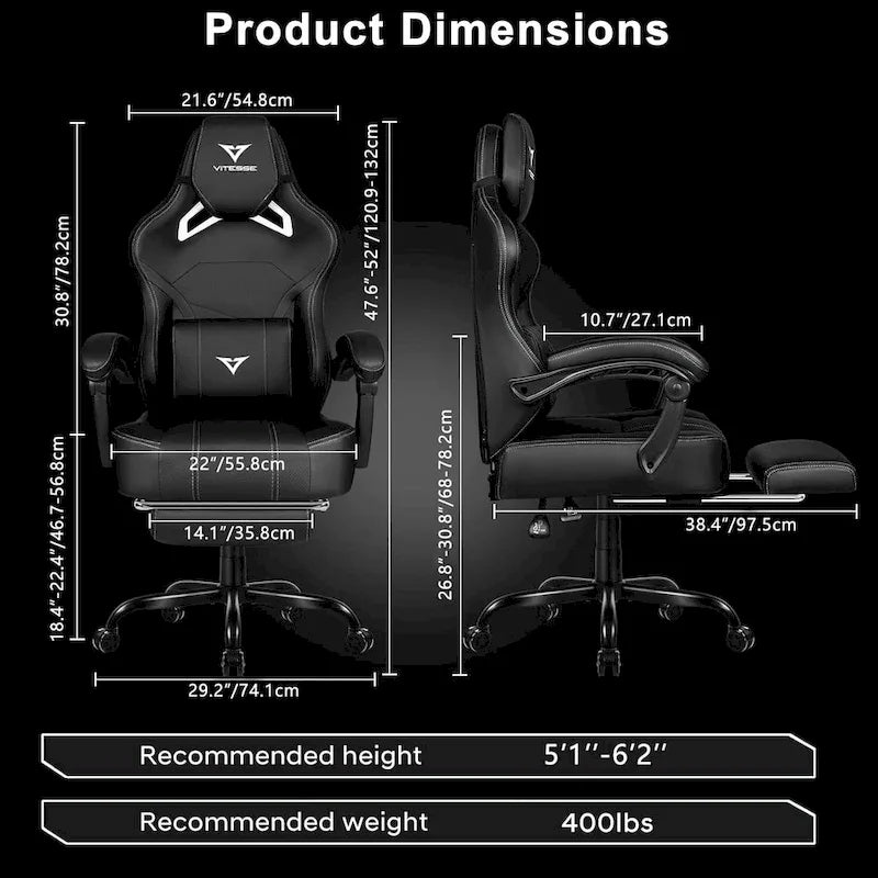 BOSSIN Big and Tall Gaming Chair 400lb with Footrest, Ergonomic Video Game Chair for Adults with Headrest and Lumbar Pillow