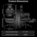 BOSSIN Big and Tall Gaming Chair 400lb with Footrest, Ergonomic Video Game Chair for Adults with Headrest and Lumbar Pillow
