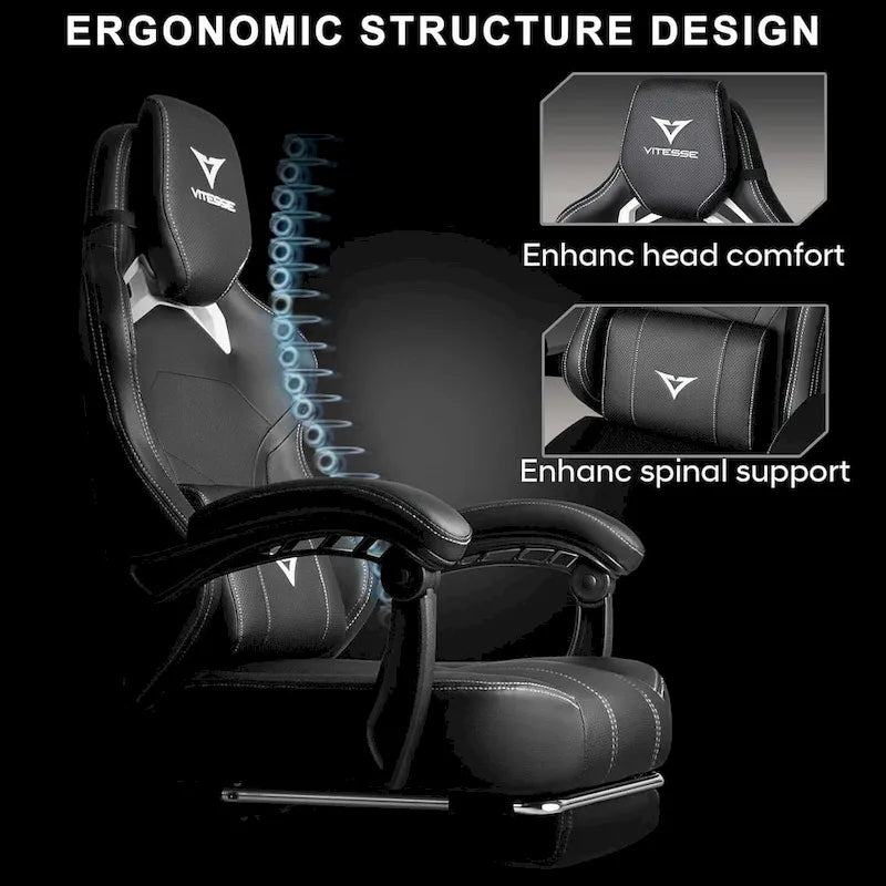 BOSSIN Big and Tall Gaming Chair 400lb with Footrest, Ergonomic Video Game Chair for Adults with Headrest and Lumbar Pillow