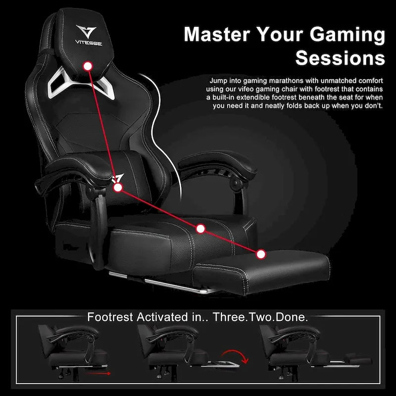 BOSSIN Big and Tall Gaming Chair 400lb with Footrest, Ergonomic Video Game Chair for Adults with Headrest and Lumbar Pillow