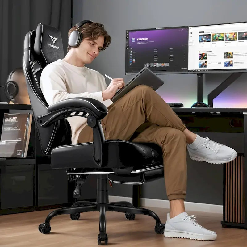 BOSSIN Big and Tall Gaming Chair 400lb with Footrest, Ergonomic Video Game Chair for Adults with Headrest and Lumbar Pillow