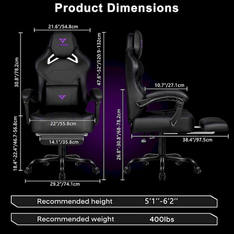 BOSSIN Big and Tall Gaming Chair 400lb with Footrest, Ergonomic Video Game Chair for Adults with Headrest and Lumbar Pillow