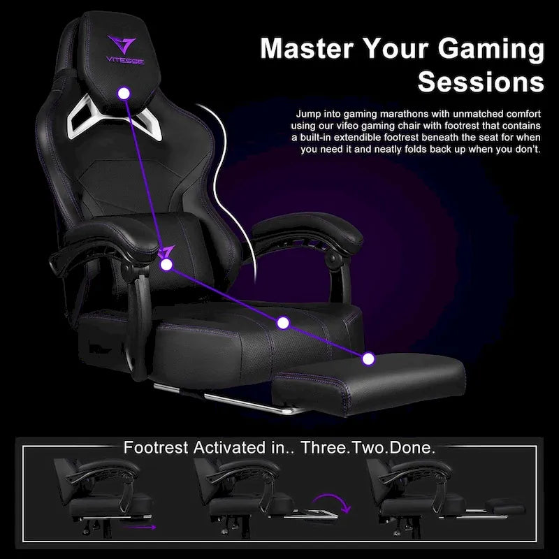 BOSSIN Big and Tall Gaming Chair 400lb with Footrest, Ergonomic Video Game Chair for Adults with Headrest and Lumbar Pillow