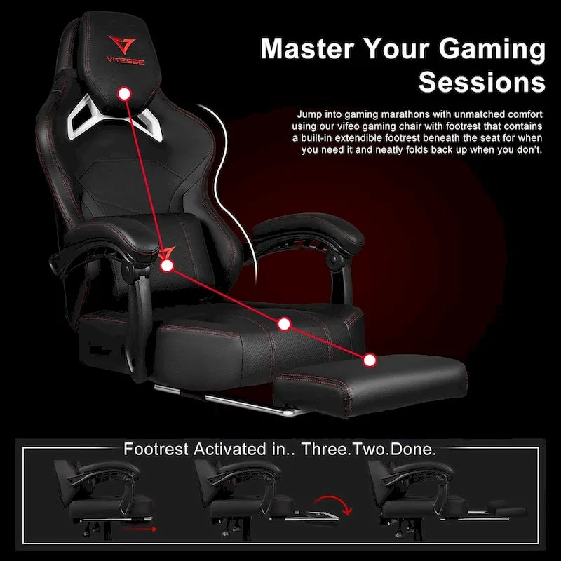 BOSSIN Big and Tall Gaming Chair 400lb with Footrest, Ergonomic Video Game Chair for Adults with Headrest and Lumbar Pillow