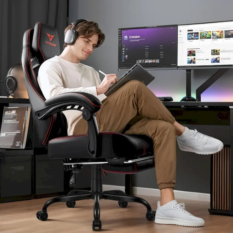 BOSSIN Big and Tall Gaming Chair 400lb with Footrest, Ergonomic Video Game Chair for Adults with Headrest and Lumbar Pillow
