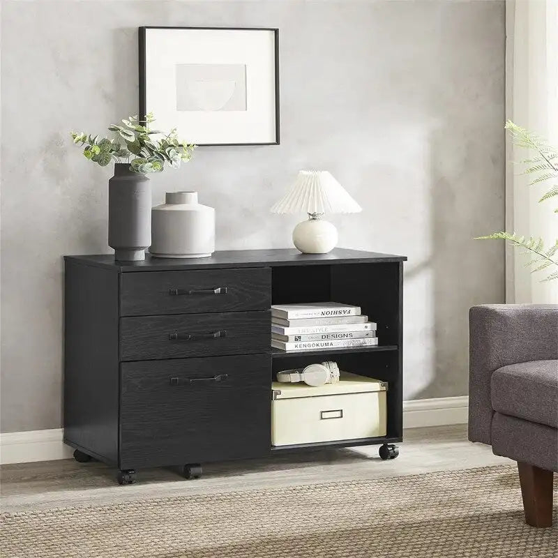 3 Drawers and Open Storage Shelves - 15.7D x 31.5W x 26H