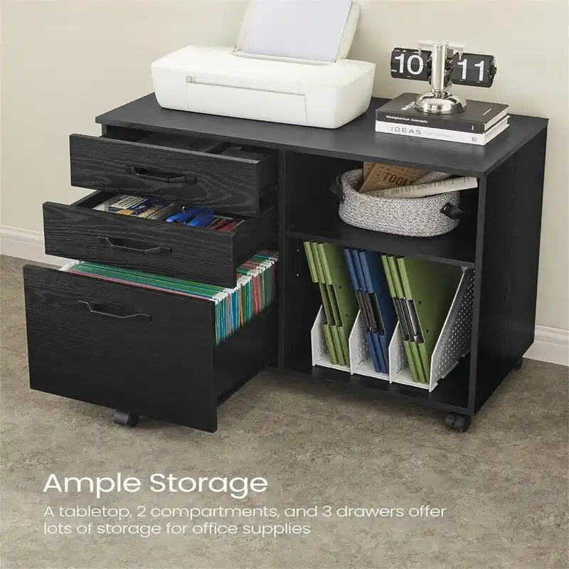 3 Drawers and Open Storage Shelves - 15.7D x 31.5W x 26H
