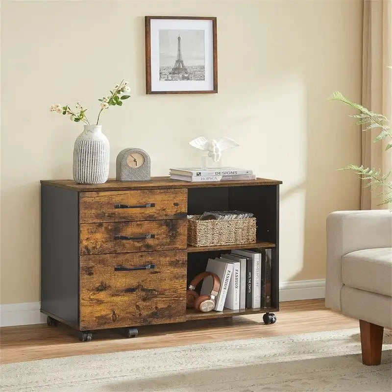 3 Drawers and Open Storage Shelves - 15.7D x 31.5W x 26H