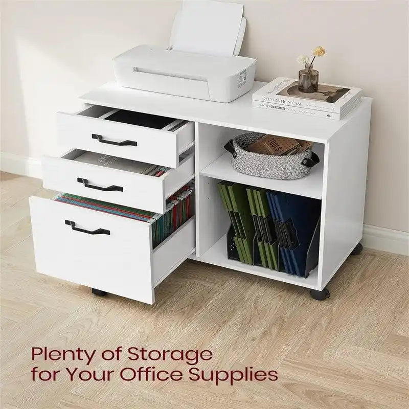 3 Drawers and Open Storage Shelves - 15.7D x 31.5W x 26H