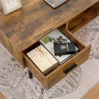 A coffee table with drawers