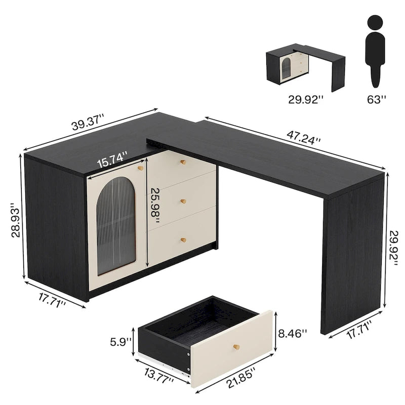 47 Inches Reversible L Shaped Computer Desk for Home Office