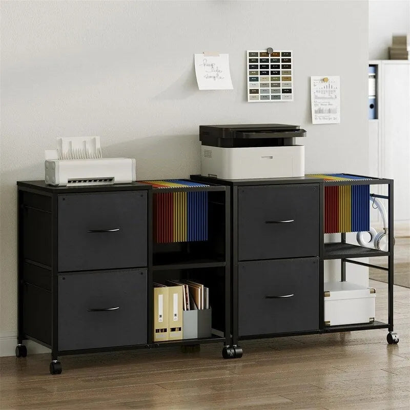 File Cabinet 2 Fabric Drawer Lateral Filing Cabinet fits A4 or Letter Size - 15.4D x 27.9W x 25.8H