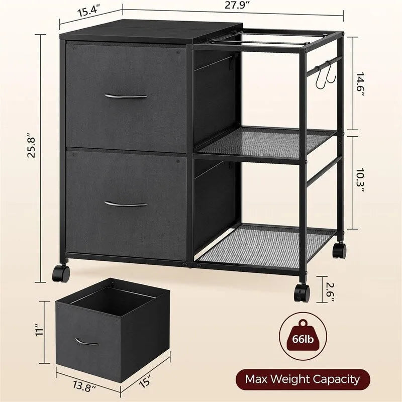 File Cabinet 2 Fabric Drawer Lateral Filing Cabinet fits A4 or Letter Size - 15.4D x 27.9W x 25.8H