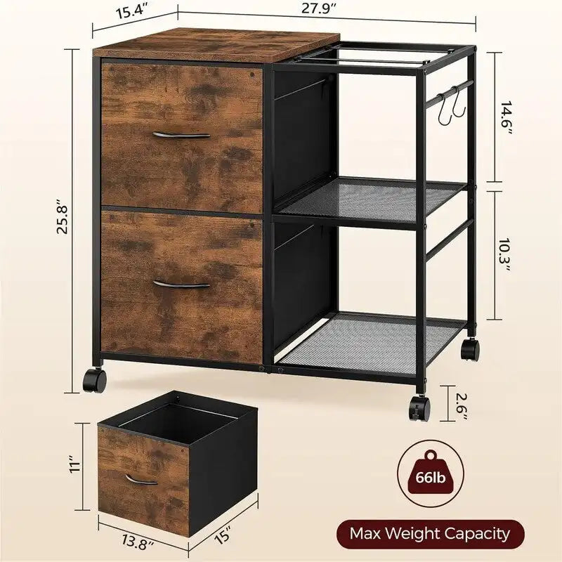 File Cabinet 2 Fabric Drawer Lateral Filing Cabinet fits A4 or Letter Size - 15.4D x 27.9W x 25.8H
