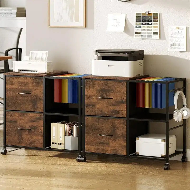 File Cabinet 2 Fabric Drawer Lateral Filing Cabinet fits A4 or Letter Size - 15.4D x 27.9W x 25.8H