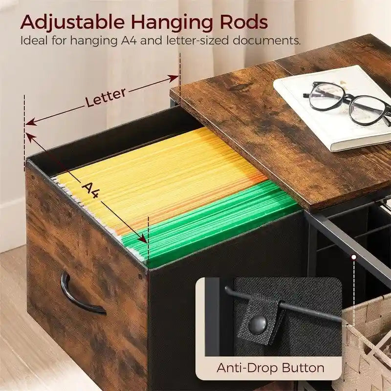 File Cabinet 2 Fabric Drawer Lateral Filing Cabinet fits A4 or Letter Size - 15.4D x 27.9W x 25.8H