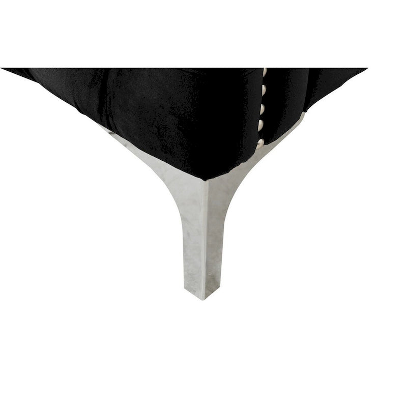 Joel 73 Inch Modern Sofa with 3 Pillows, Tufted Black Velvet, Silver Legs