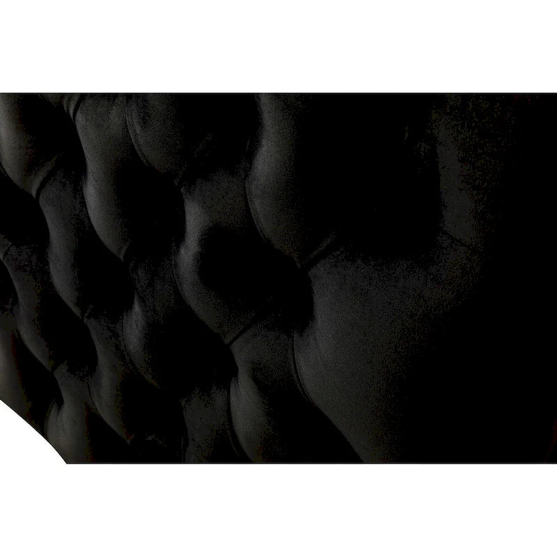 Joel 73 Inch Modern Sofa with 3 Pillows, Tufted Black Velvet, Silver Legs