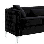 Joel 73 Inch Modern Sofa with 3 Pillows, Tufted Black Velvet, Silver Legs