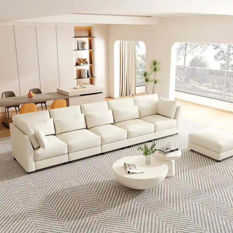 SUGIFT 5 Piece Versatile Linen Fabric Modular Sectional Sofa Set