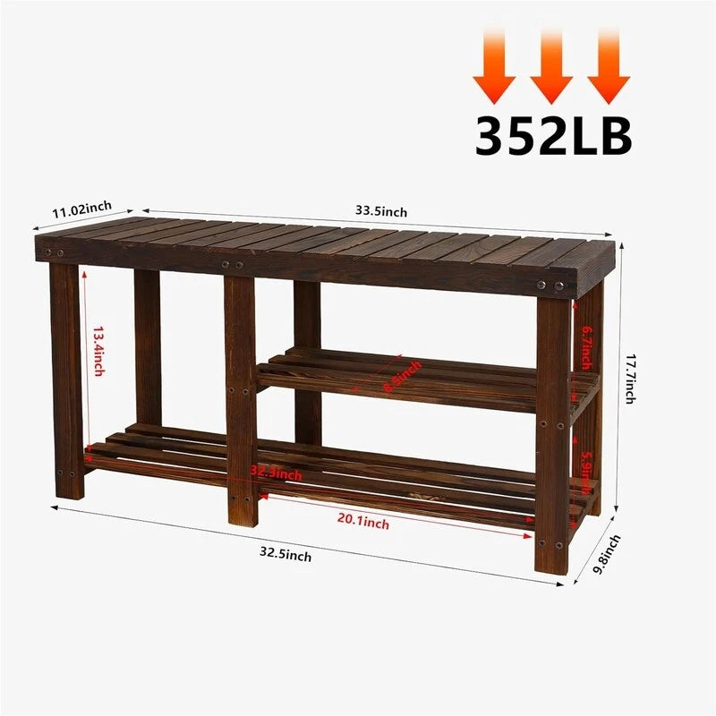 hoe Rack Bench for Entryway - 33.5D x 11.02W x 17.7H