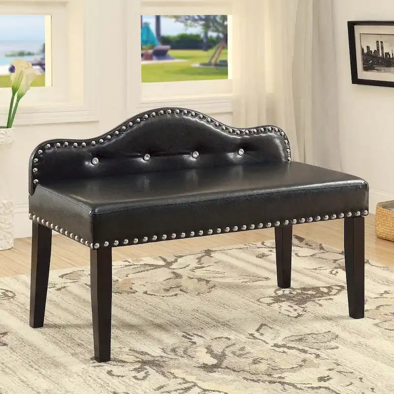 Furniture of America Kopt Modern Black Leatherette Tufted Accent Bench