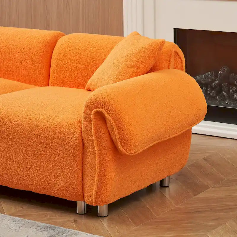 Orange Teddy Velvet Fabric,with 3 Pillows,Three-person Sofa Can be Placed in the Living Room and Other Scenes