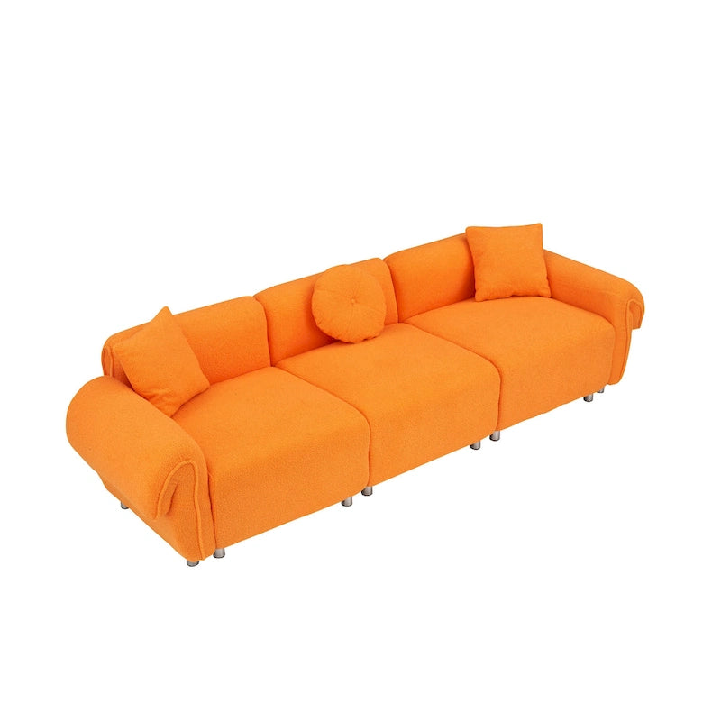 Orange Teddy Velvet Fabric,with 3 Pillows,Three-person Sofa Can be Placed in the Living Room and Other Scenes
