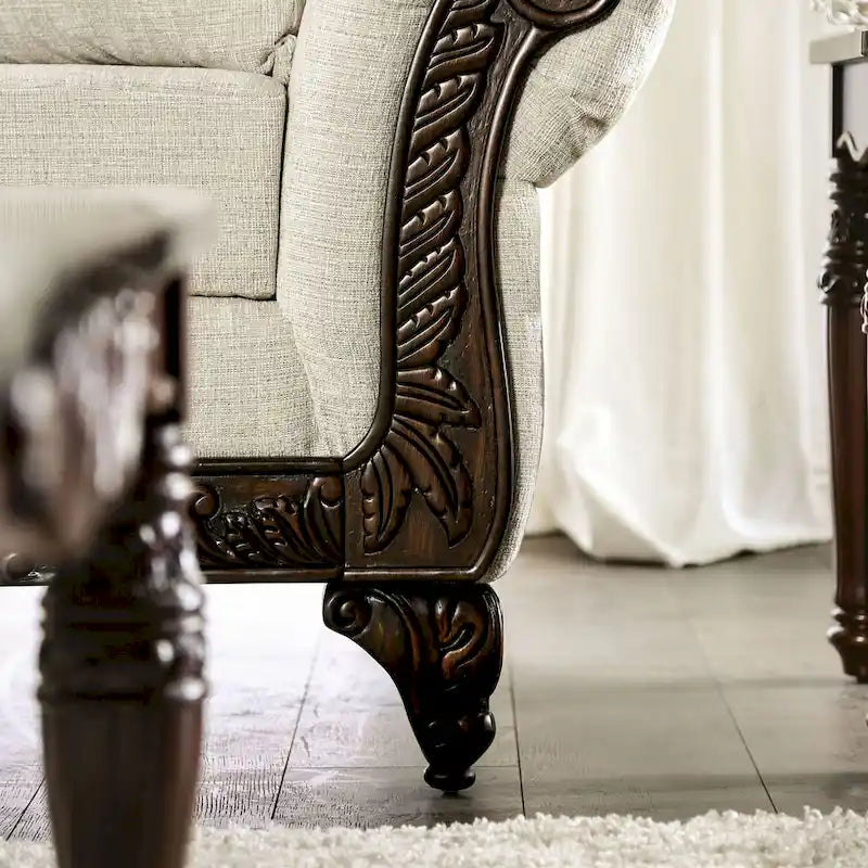 Culprina Traditional Light Grey Chenille Upholstered Rolled Arms Sofa by Furniture of America